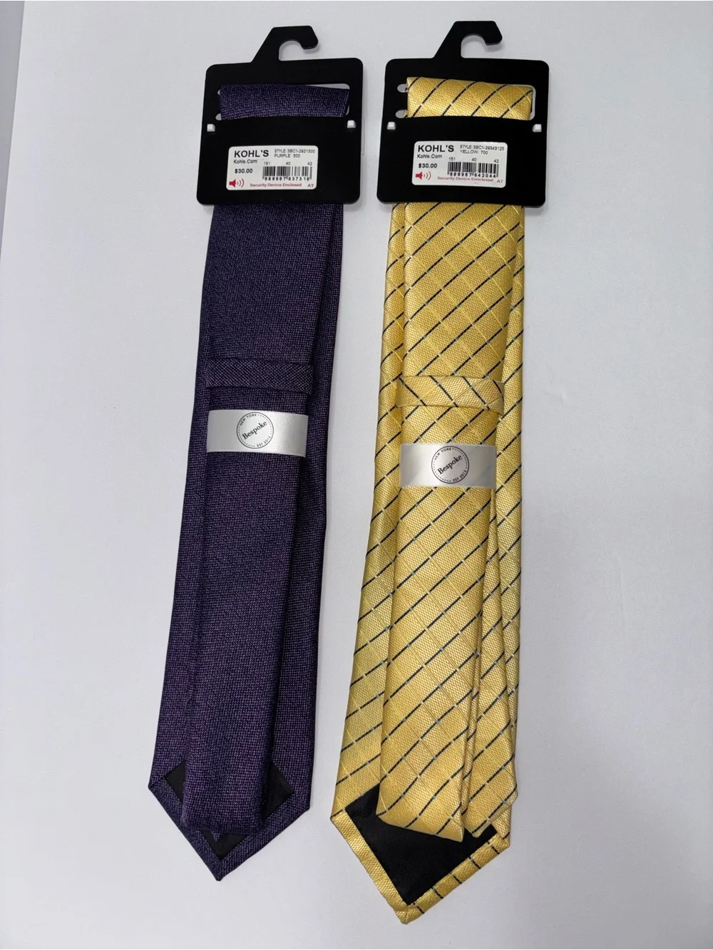 Bespoke New York Regular Tie 2 Piece Lot Purple Yellow Polyester 3” Width NWT